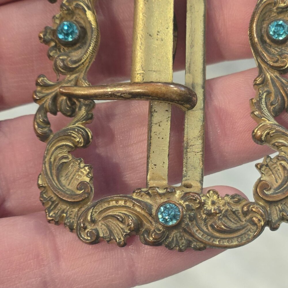 Antique Fishel Nessler Sash Buckle Art Nouveau Brass Jeweled Victorian Edwardian - Picture 6 of 12